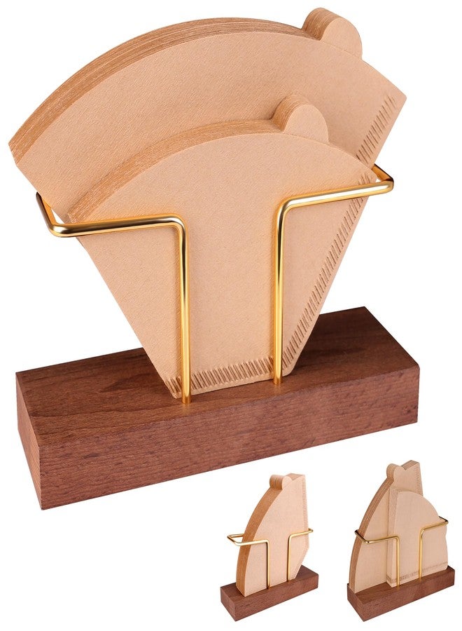 PUNNIO Coffee Filter Holder Storage, Black Walnut & Brass Rack Coffee Filter Container for Coffee Bar/Home/Office, Compatible with #1/#2/#4/V60 Coffee Filter (Walnut (L)) - Image 1